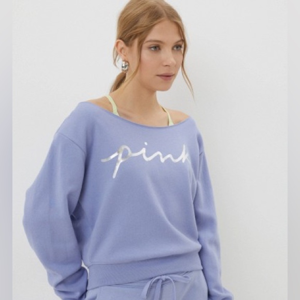 Victoria’s Secret PINK blue off the shoulder top. Size lg.